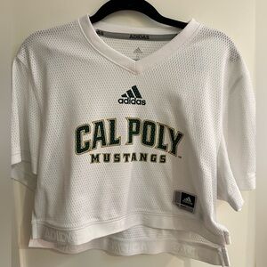 Adidas Calpoly White Mesh Top with Green and Gold Accents cropped